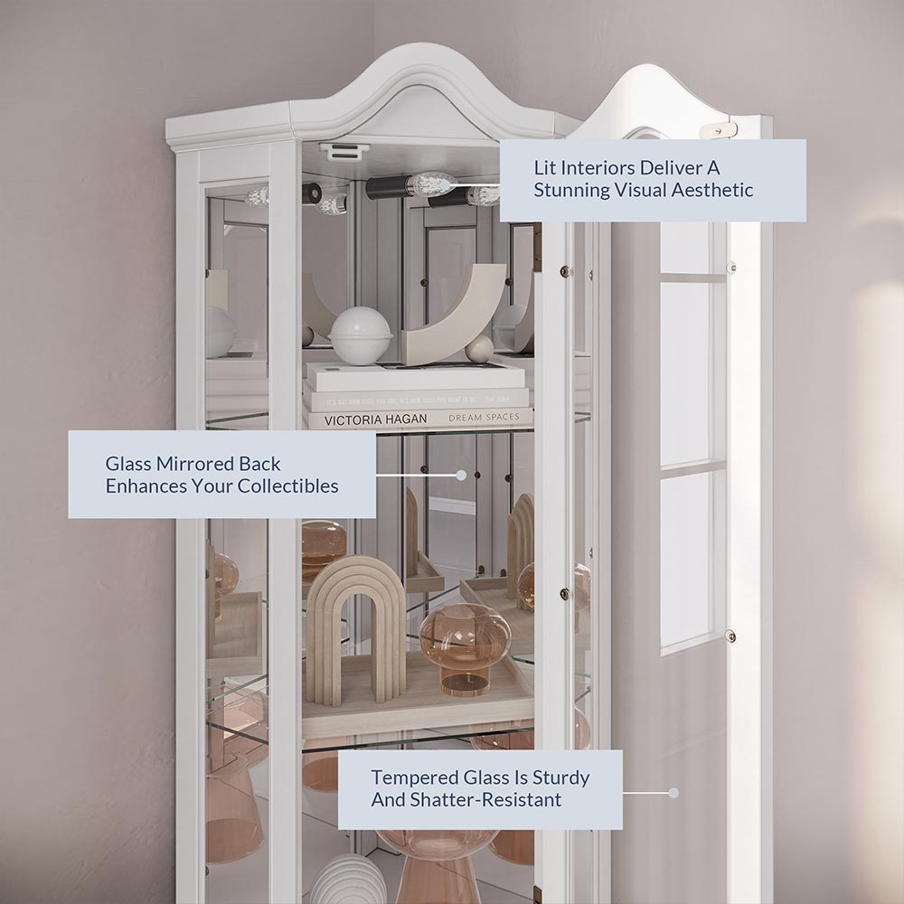 Loraine 70" Tall Glass Door Lighted Corner Curio Cabinet