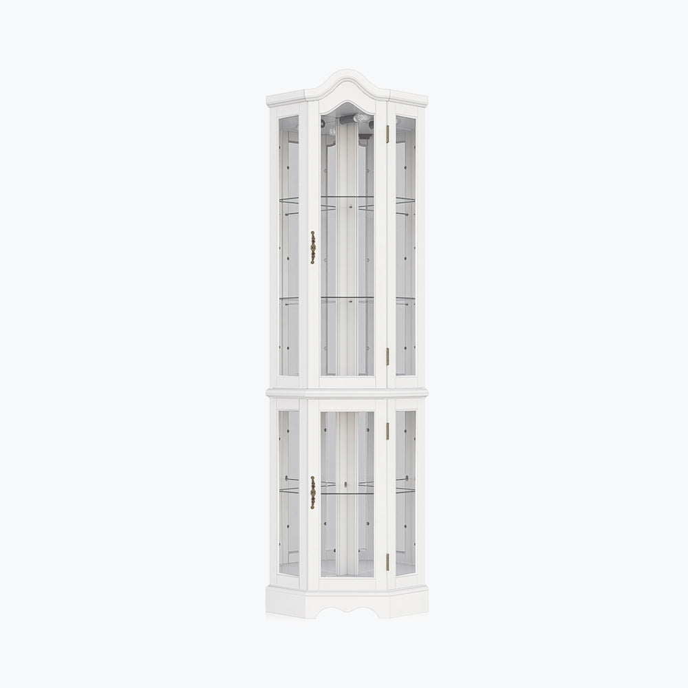 Loraine 70" Tall Glass Door Lighted Corner Curio Cabinet