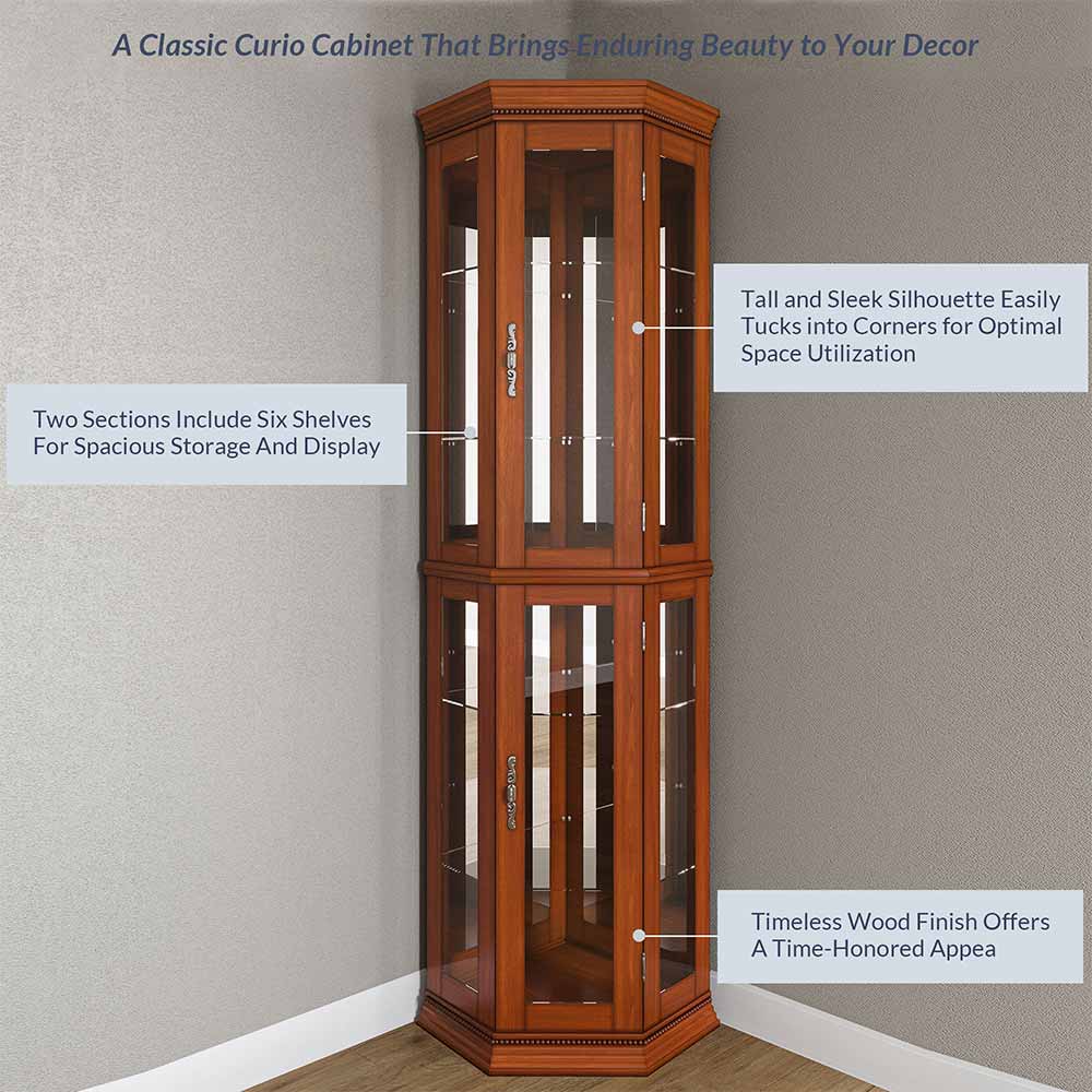 Lorona 70" Tall Glass Door Corner Curio Cabinet