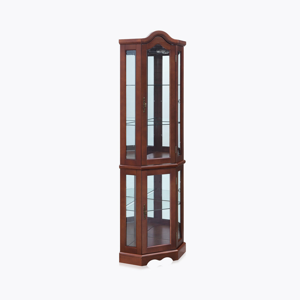 Loraine 70" Tall Glass Door Lighted Corner Curio Cabinet