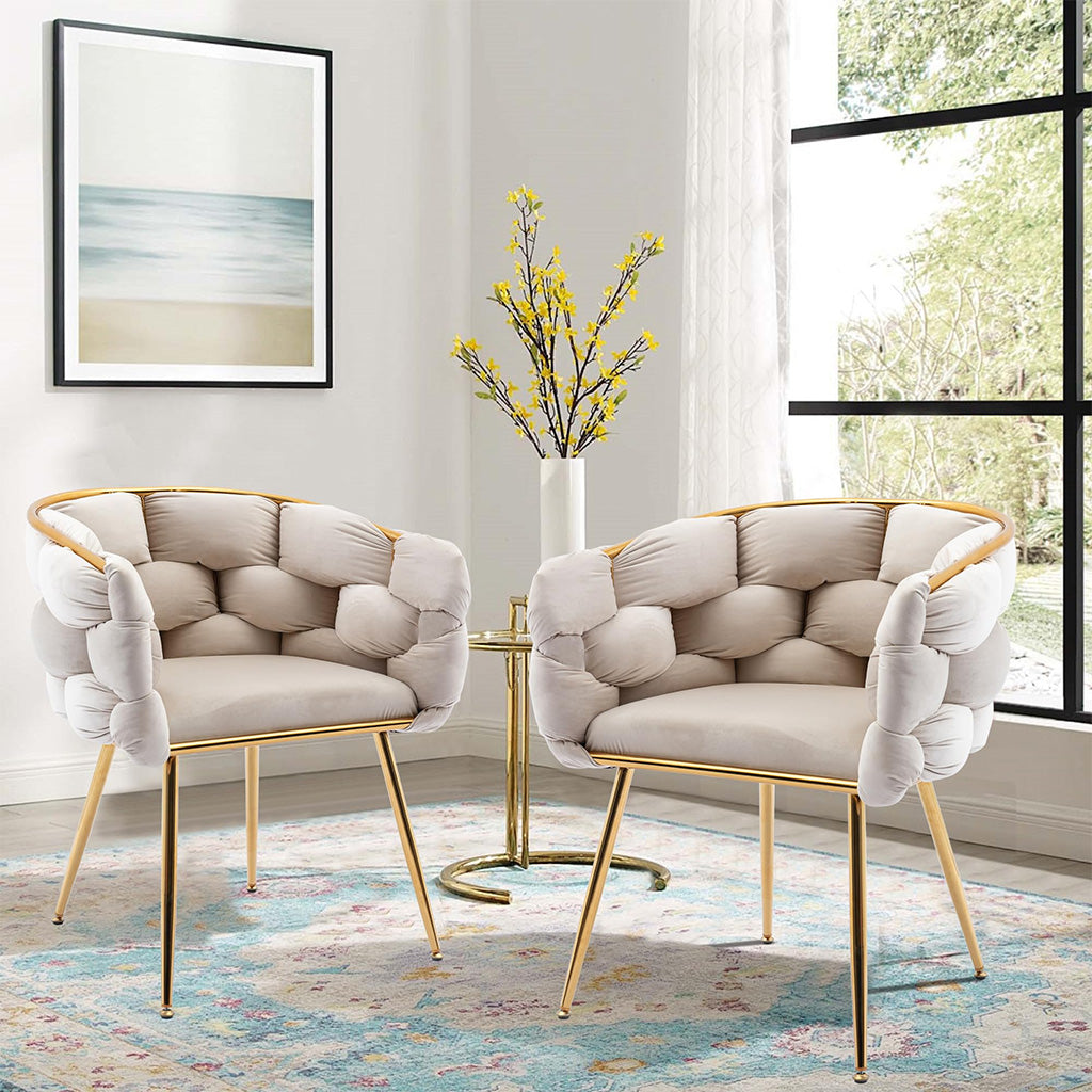 Pair of Velvet Accent Dining Chairs with Metal Legs