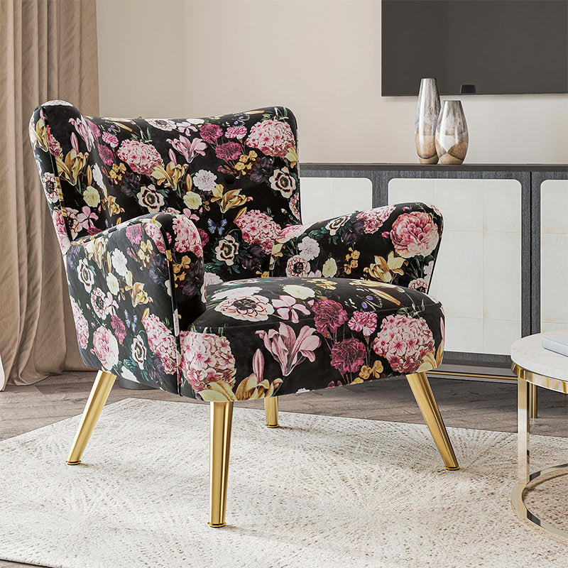 Holland Red Floral Velvet Accent Chair