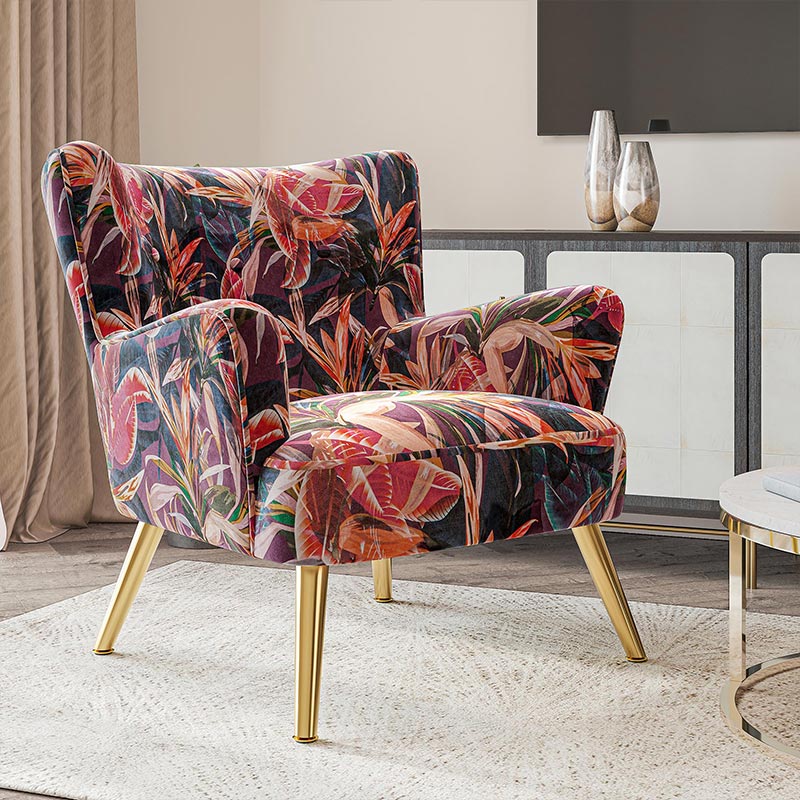 Holland Red Floral Velvet Accent Chair