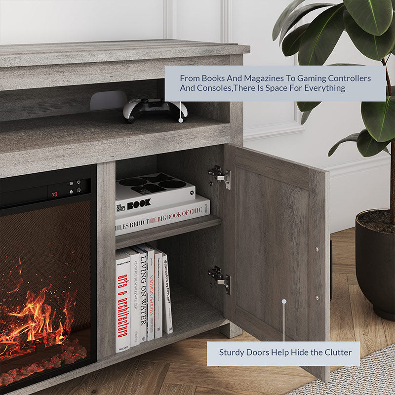 Corin 58" Barn Door Farmhouse Fireplace TV Stand