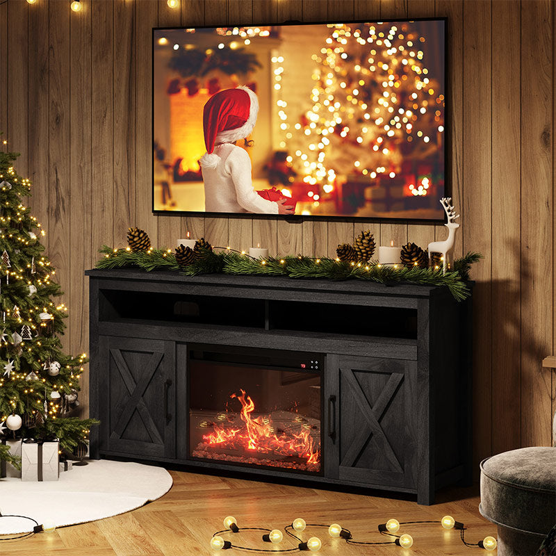 Corin 58" Barn Door Farmhouse Fireplace TV Stand