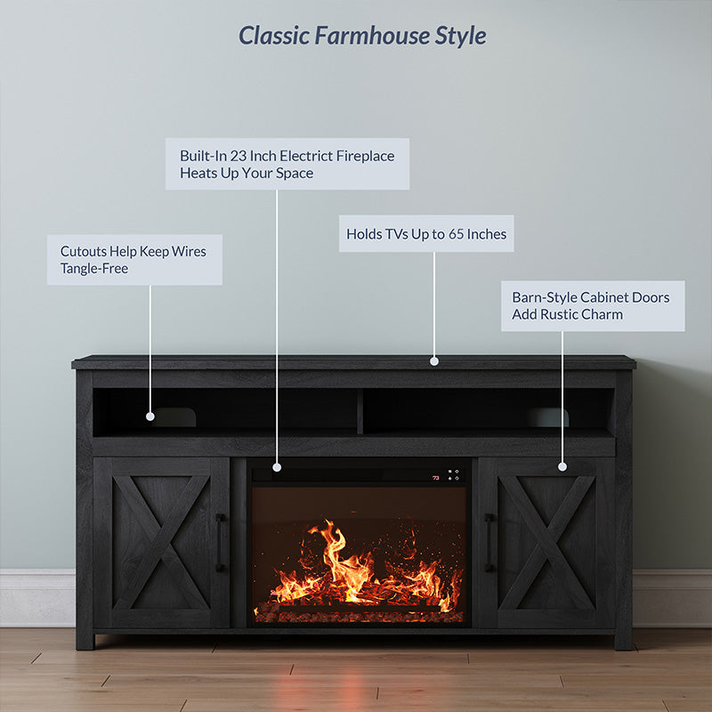 Corin 58" Barn Door Farmhouse Fireplace TV Stand