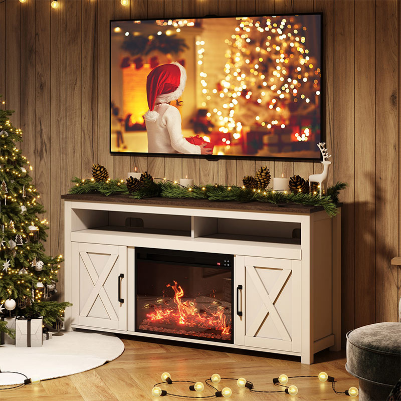 Corin 58" Barn Door Farmhouse Fireplace TV Stand