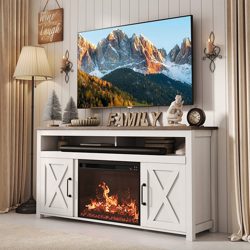 Corin 58" Barn Door Farmhouse Fireplace TV Stand