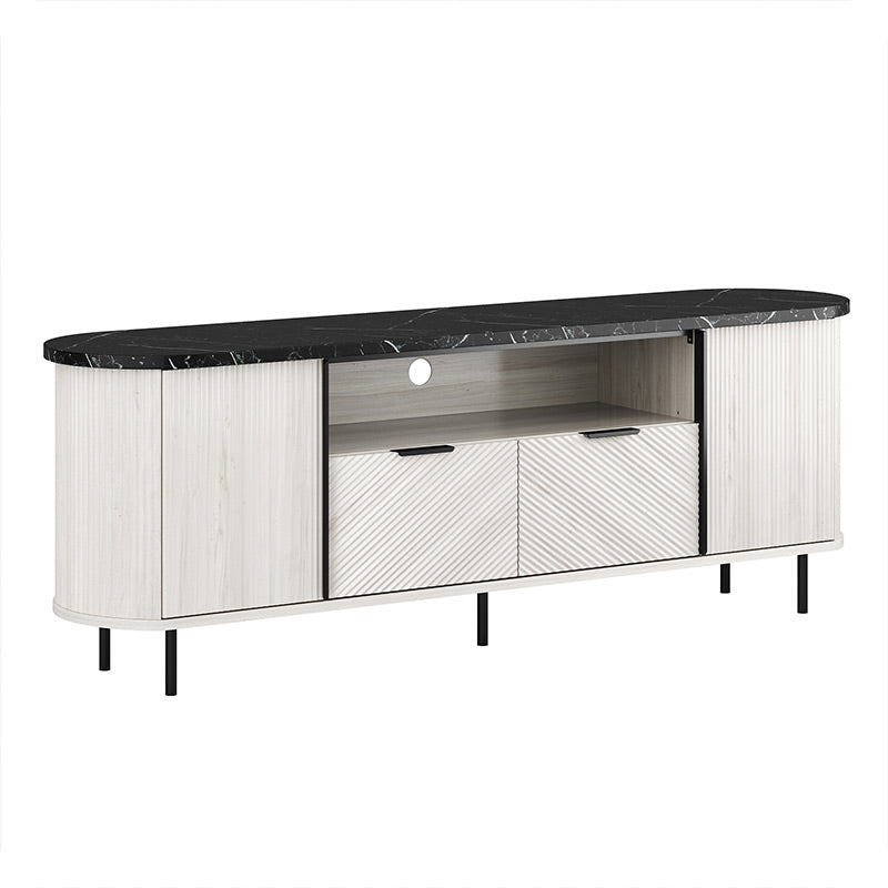 68" Faux Marble Top Modern Fluted TV Stand