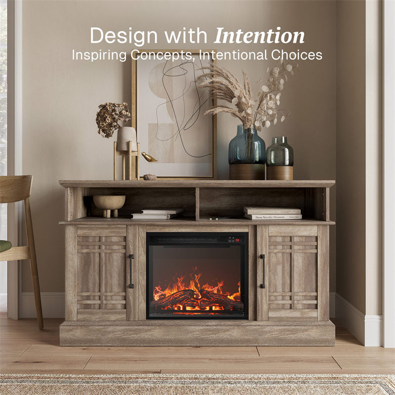 Norrell 48" Wood Grid Door Farmhouse Fireplace TV Stand