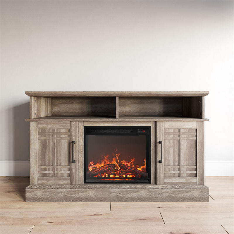 Norrell 48" Wood Grid Door Farmhouse Fireplace TV Stand