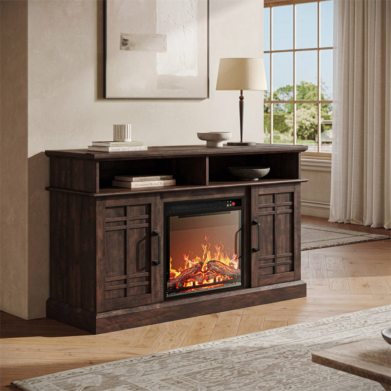Norrell 48" Wood Grid Door Farmhouse Fireplace TV Stand