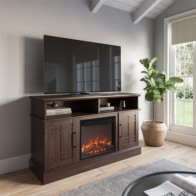 Norrell 48" Wood Grid Door Farmhouse Fireplace TV Stand