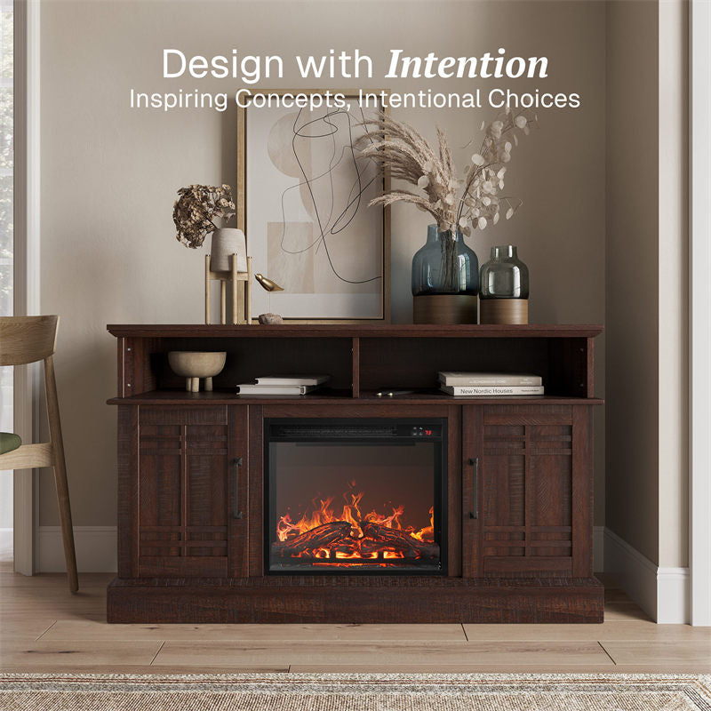 Norrell 48" Wood Grid Door Farmhouse Fireplace TV Stand