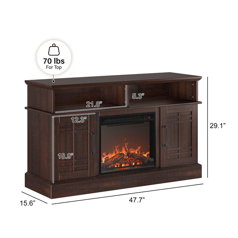 Norrell 48" Wood Grid Door Farmhouse Fireplace TV Stand