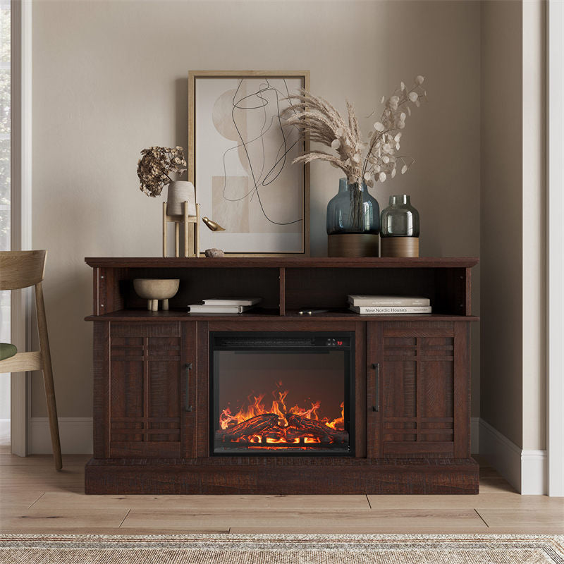 Norrell 48" Wood Grid Door Farmhouse Fireplace TV Stand