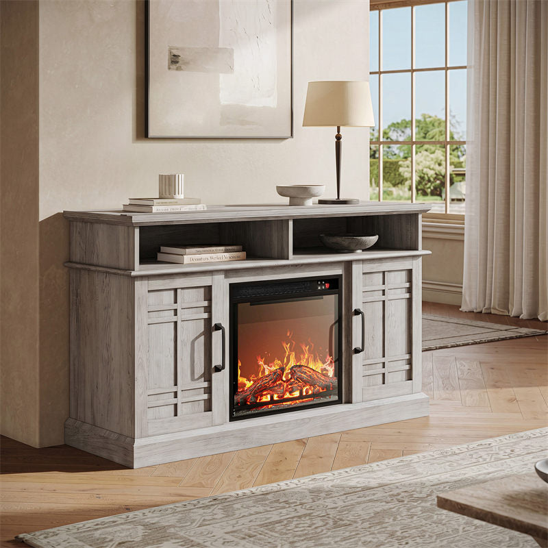 Norrell 48" Wood Grid Door Farmhouse Fireplace TV Stand