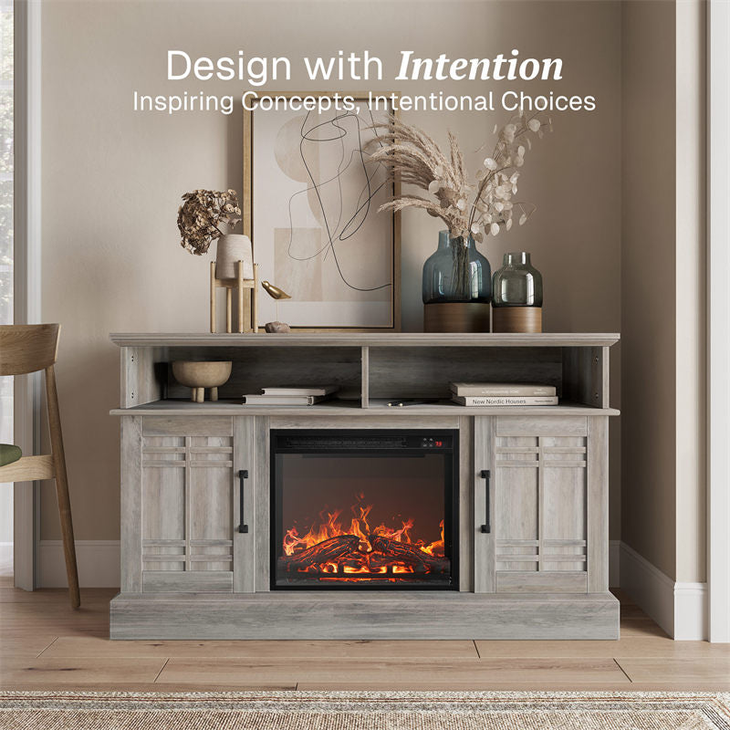 Norrell 48" Wood Grid Door Farmhouse Fireplace TV Stand