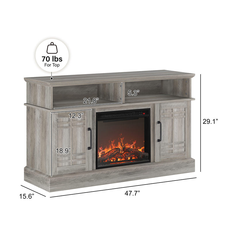 Norrell 48" Wood Grid Door Farmhouse Fireplace TV Stand