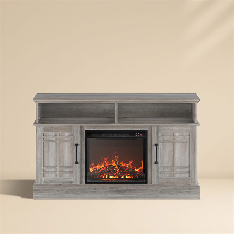 Norrell 48" Wood Grid Door Farmhouse Fireplace TV Stand