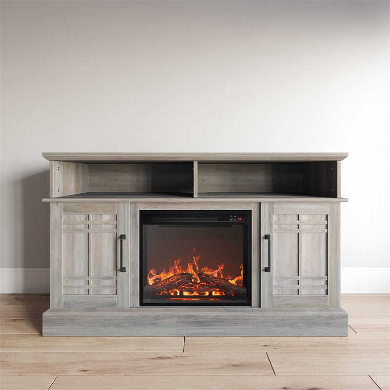 Norrell 48" Wood Grid Door Farmhouse Fireplace TV Stand
