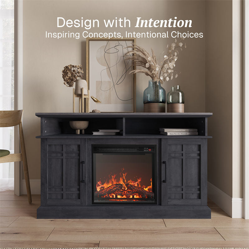 Norrell 48" Wood Grid Door Farmhouse Fireplace TV Stand
