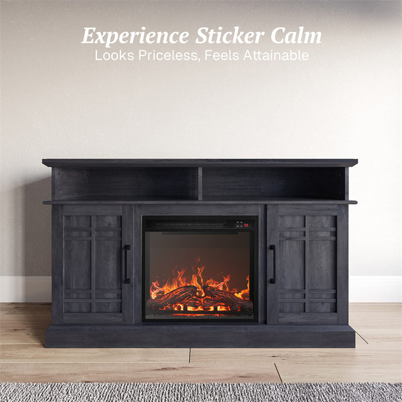 Norrell 48" Wood Grid Door Farmhouse Fireplace TV Stand