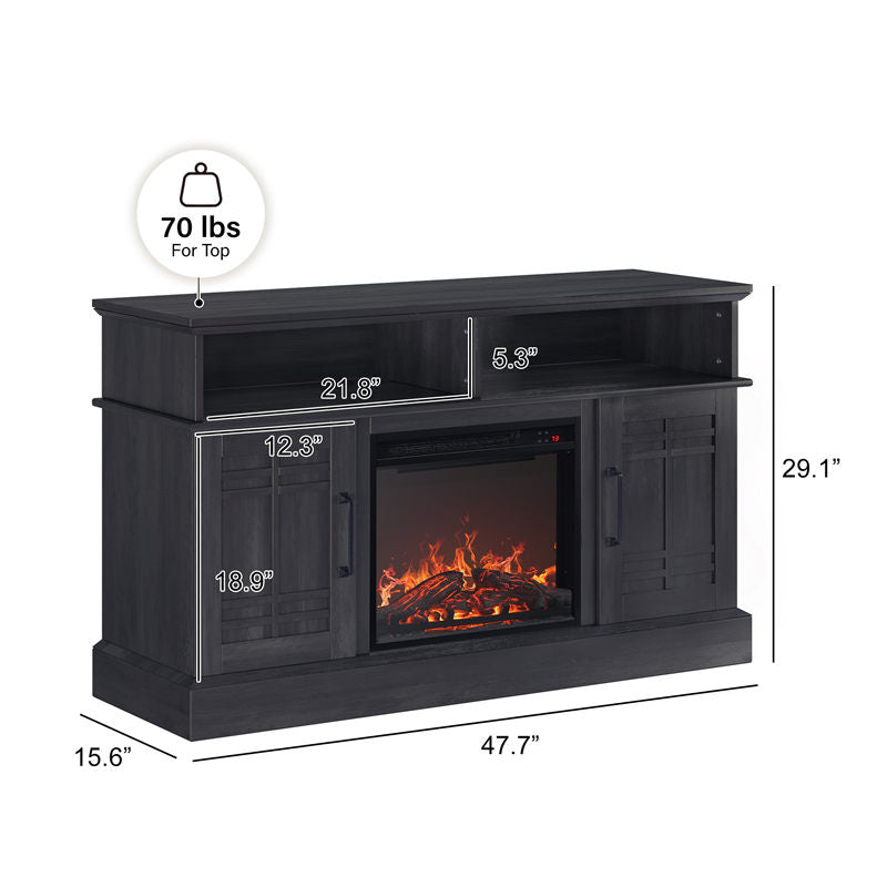 Norrell 48" Wood Grid Door Farmhouse Fireplace TV Stand