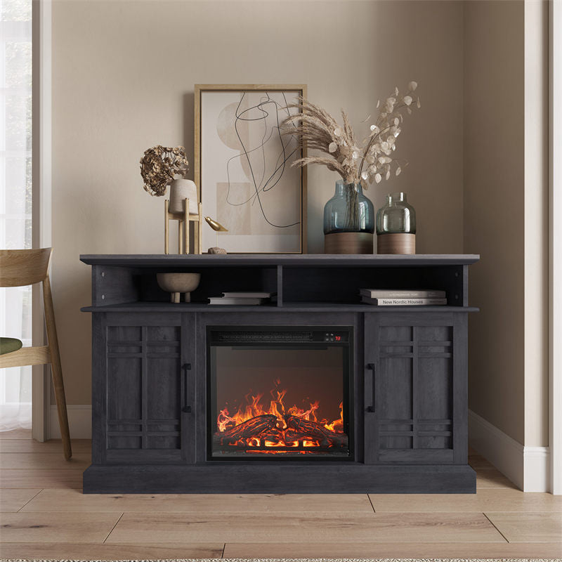 Norrell 48" Wood Grid Door Farmhouse Fireplace TV Stand
