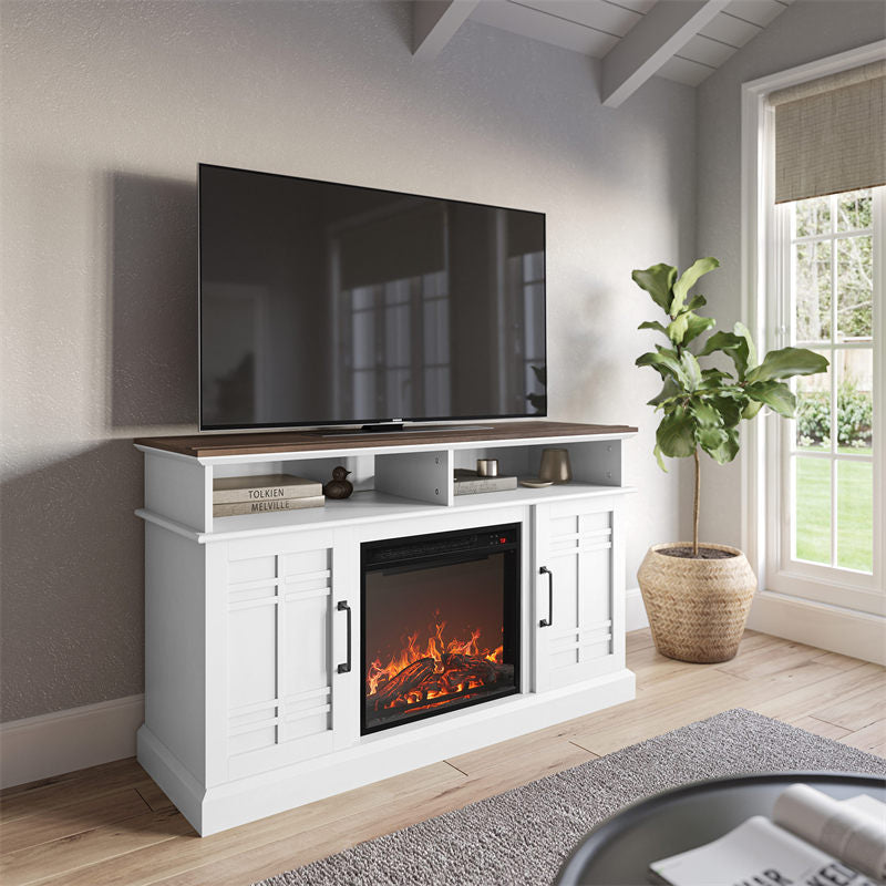 Norrell 48" Wood Grid Door Farmhouse Fireplace TV Stand