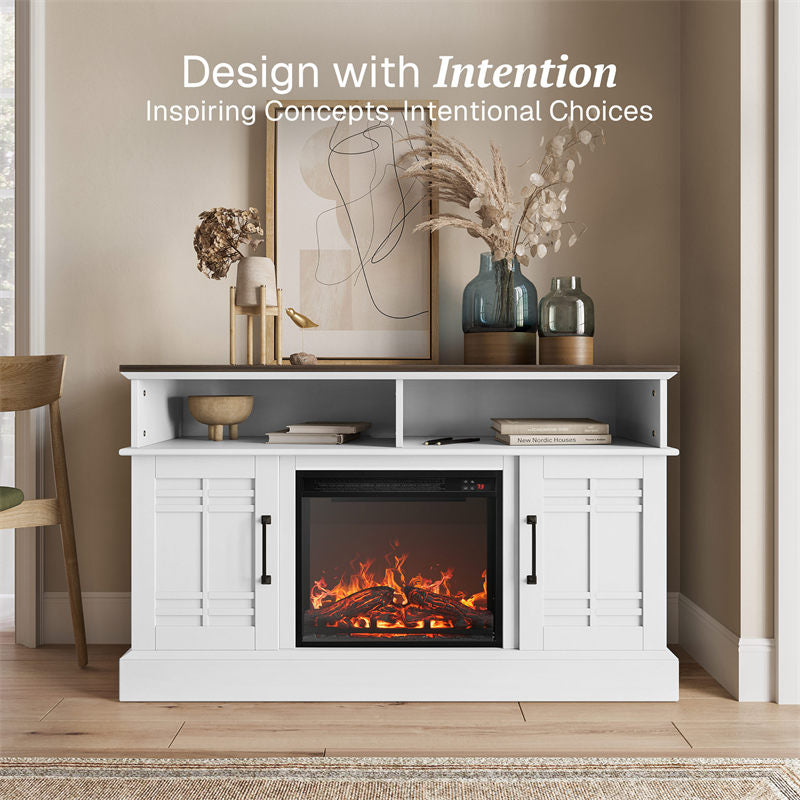 Norrell 48" Wood Grid Door Farmhouse Fireplace TV Stand
