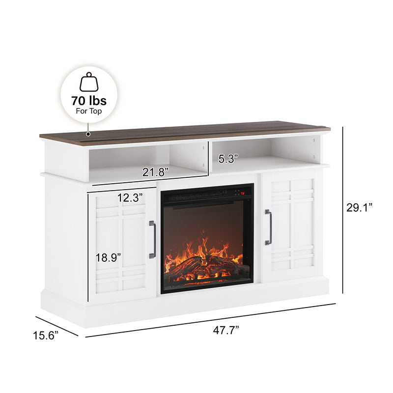Norrell 48" Wood Grid Door Farmhouse Fireplace TV Stand