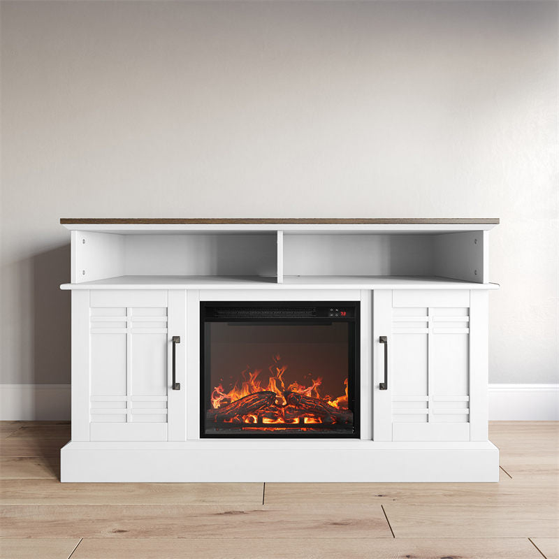 Norrell 48" Wood Grid Door Farmhouse Fireplace TV Stand