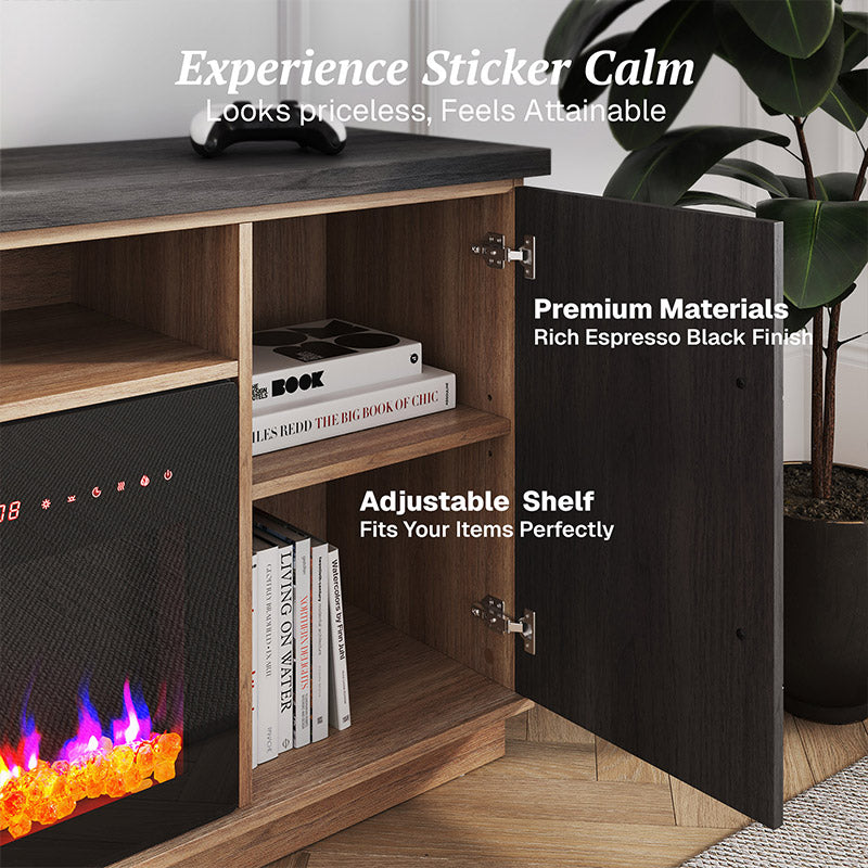 68" Gold Trim Electric Fireplace TV Stand