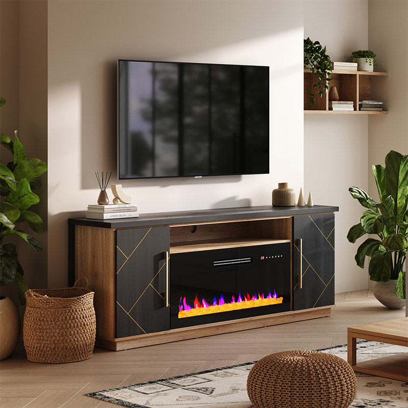 68" Gold Trim Electric Fireplace TV Stand