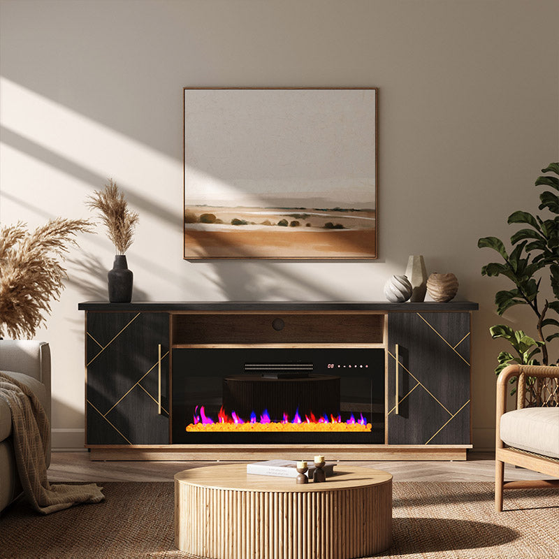 68" Gold Trim Electric Fireplace TV Stand