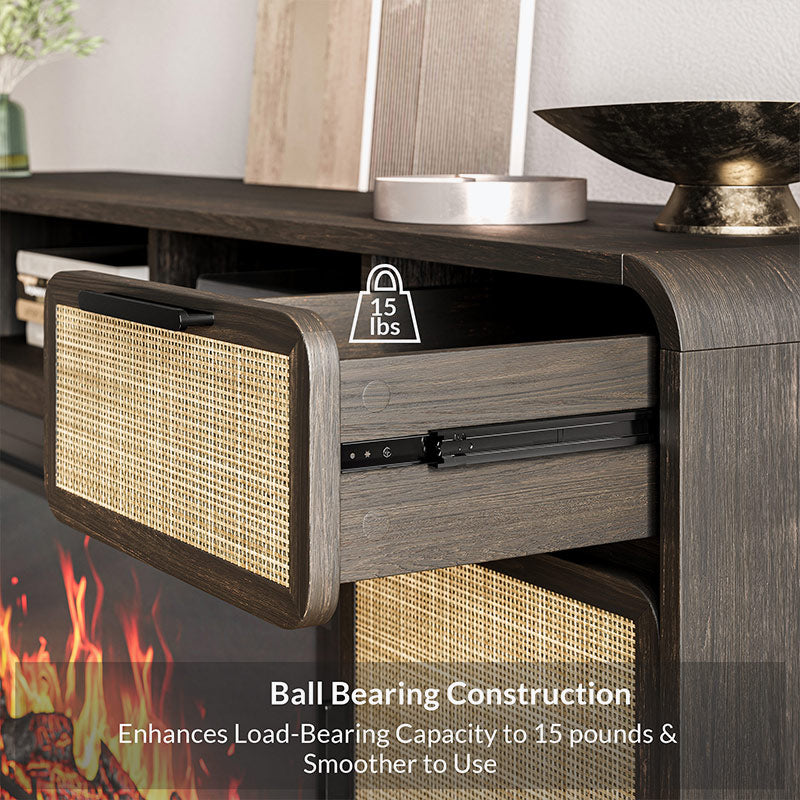 Bower 68" Mid-Century Modern Rattan Door Fireplace TV Stand
