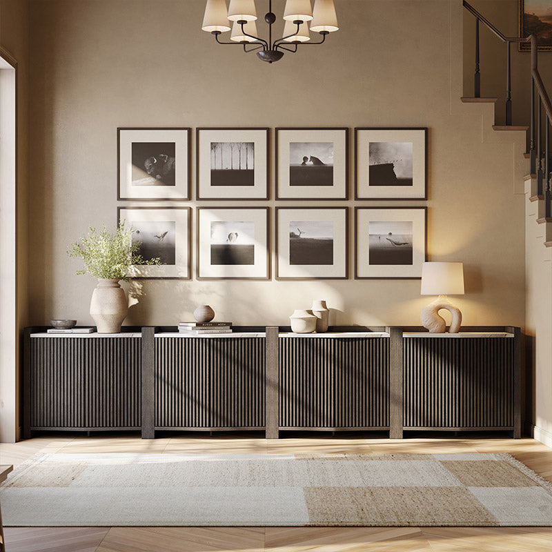 35" Black Faux Marble Top Fluted Modular Sideboards (Set of 4)