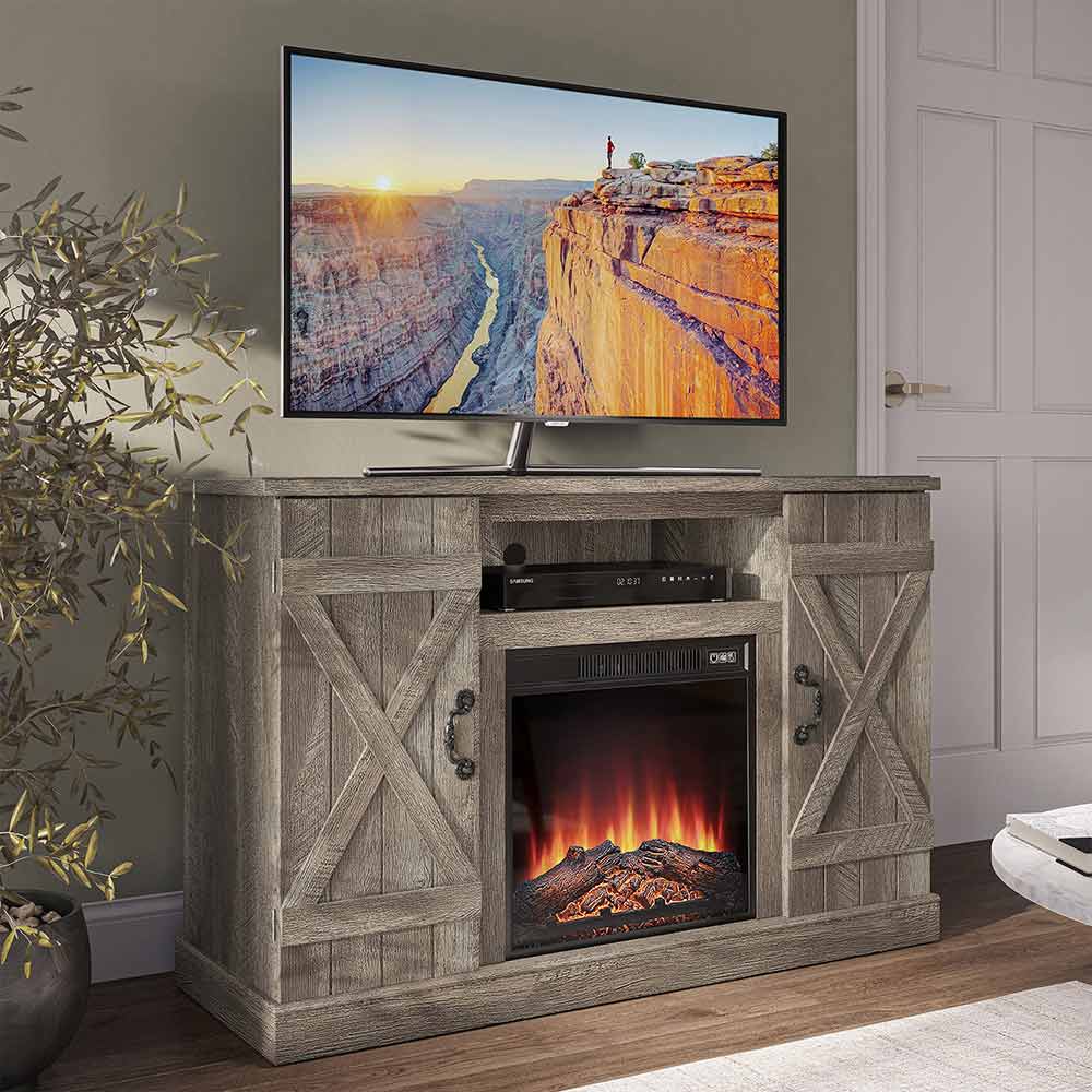 Veropeso 47" Barn Door Farmhouse Fireplace TV Stand