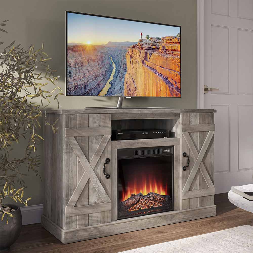Veropeso 47" Barn Door Farmhouse Fireplace TV Stand