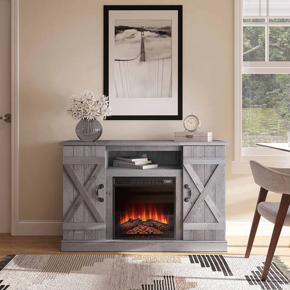Veropeso 47" Barn Door Farmhouse Fireplace TV Stand