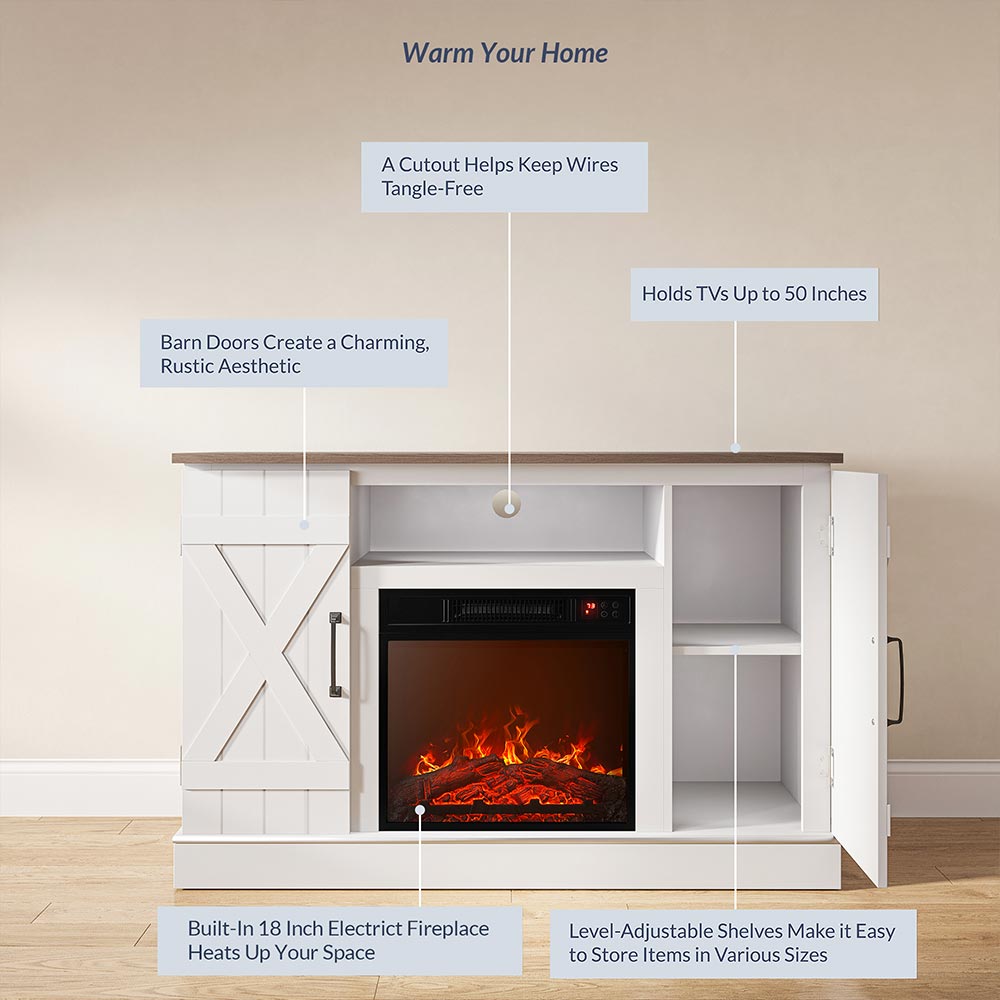 Veropeso 47" Barn Door Farmhouse Fireplace TV Stand