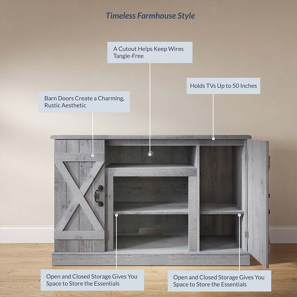Veropeso 47" Barn Door Farmhouse Fireplace TV Stand
