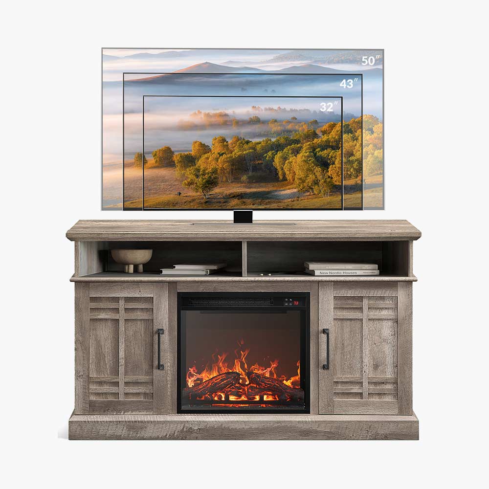 Norrell 48" Wood Grid Door Farmhouse Fireplace TV Stand