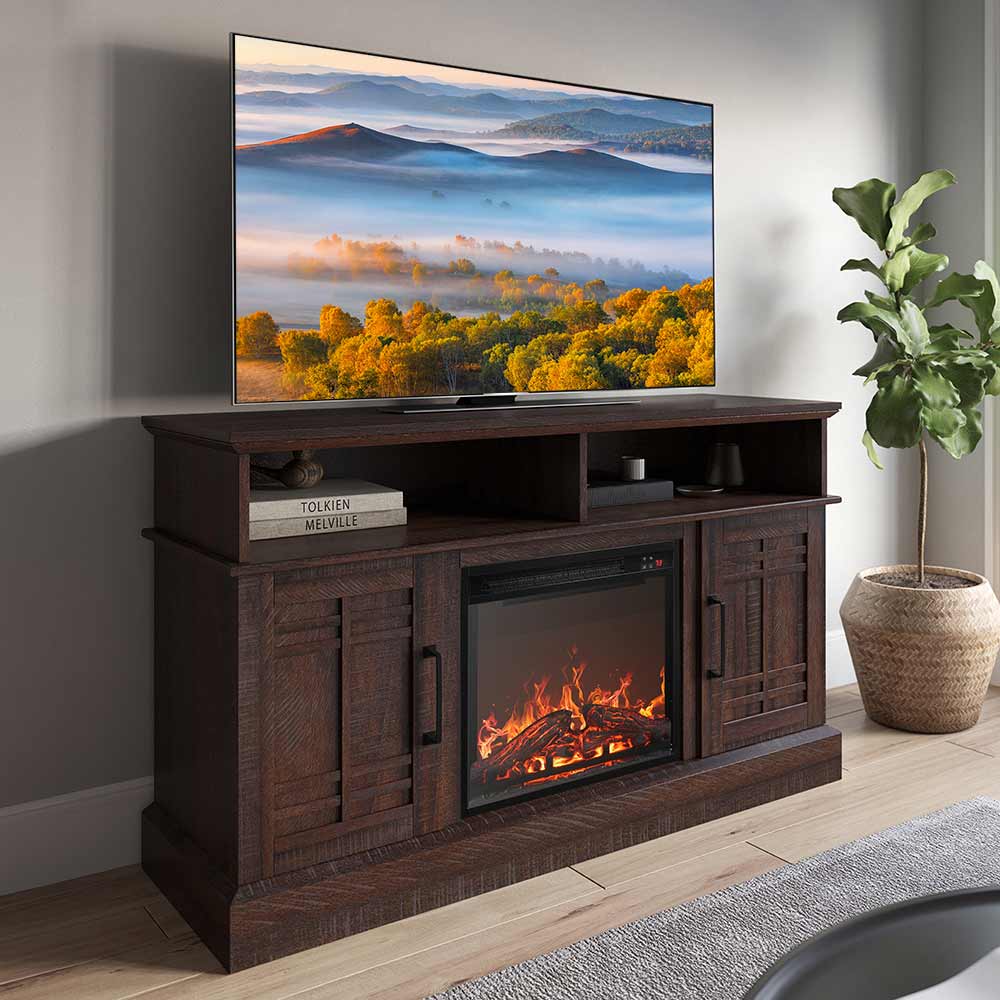 Norrell 48" Wood Grid Door Farmhouse Fireplace TV Stand