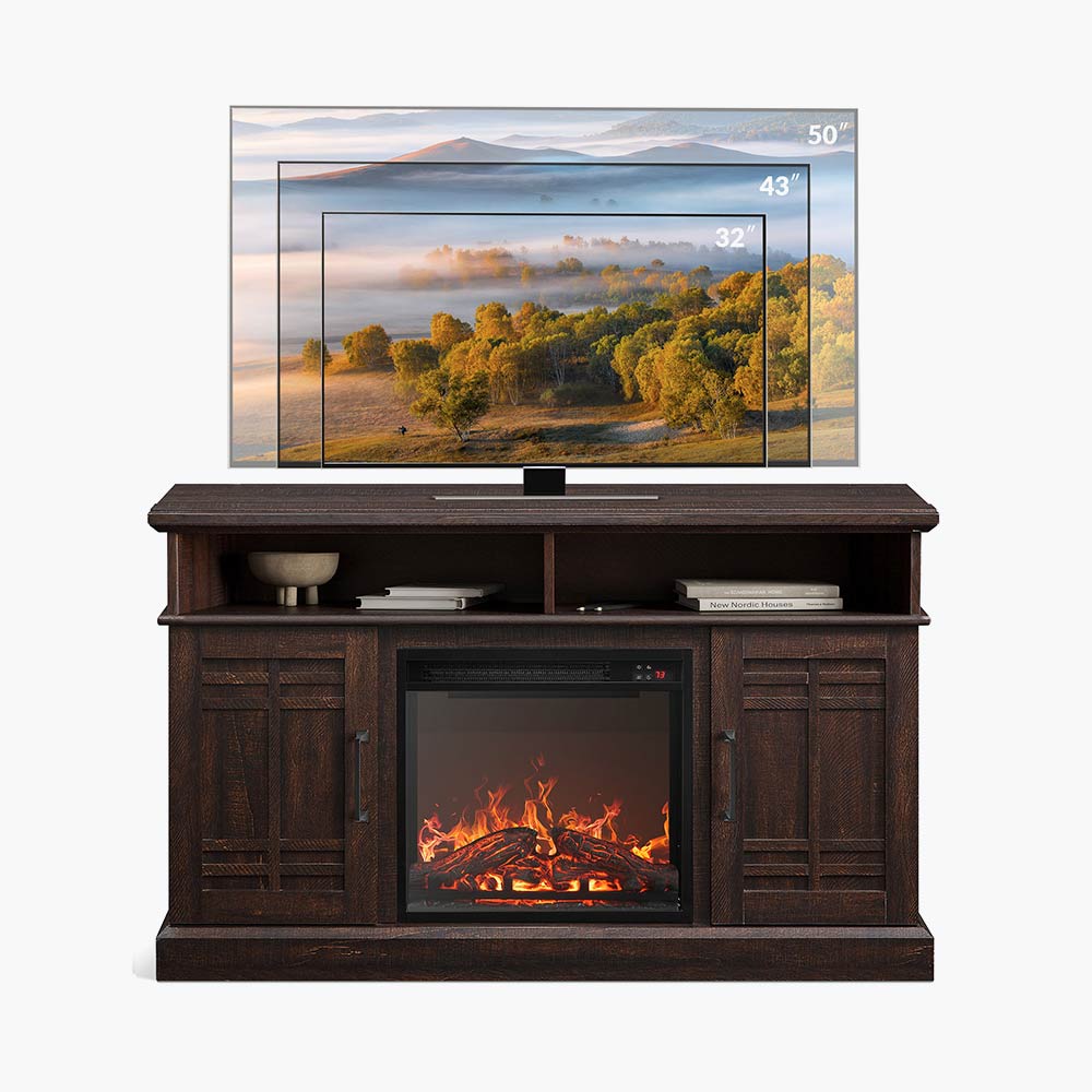 Norrell 48" Wood Grid Door Farmhouse Fireplace TV Stand