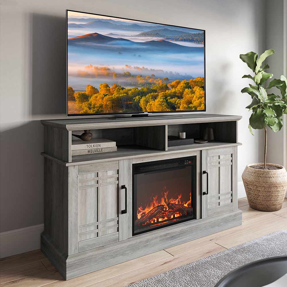 Norrell 48" Wood Grid Door Farmhouse Fireplace TV Stand