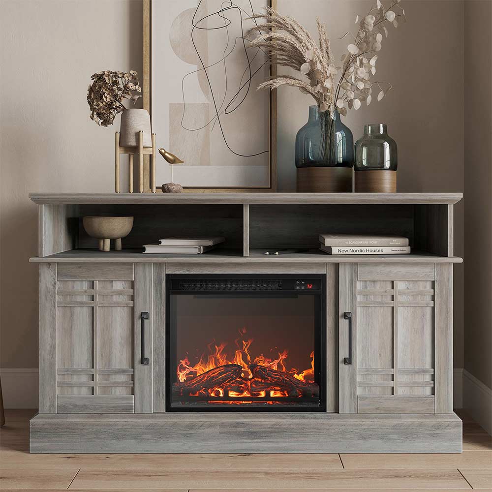 Norrell 48" Wood Grid Door Farmhouse Fireplace TV Stand