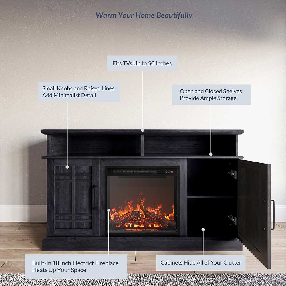 Norrell 48" Wood Grid Door Farmhouse Fireplace TV Stand