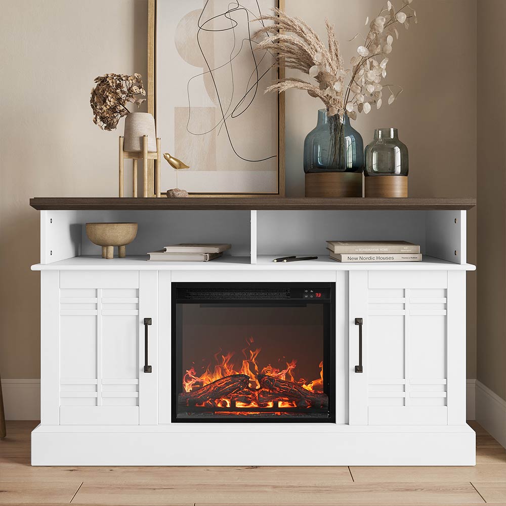 Norrell 48" Wood Grid Door Farmhouse Fireplace TV Stand